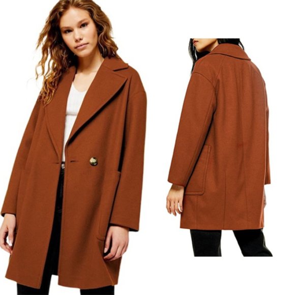 Topshop Jackets & Blazers - TOPSHOP Women's Carly Coat Rust Size: 6 Pea Coat